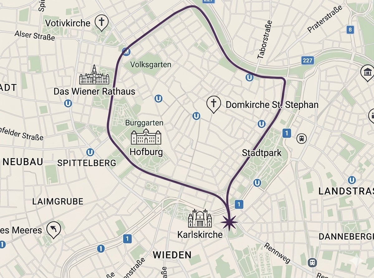 Route des Marsch für Jesus 2026 – Rund um die Wiener Ringstraße, Start & Ziel: Schwarzenbergplatz